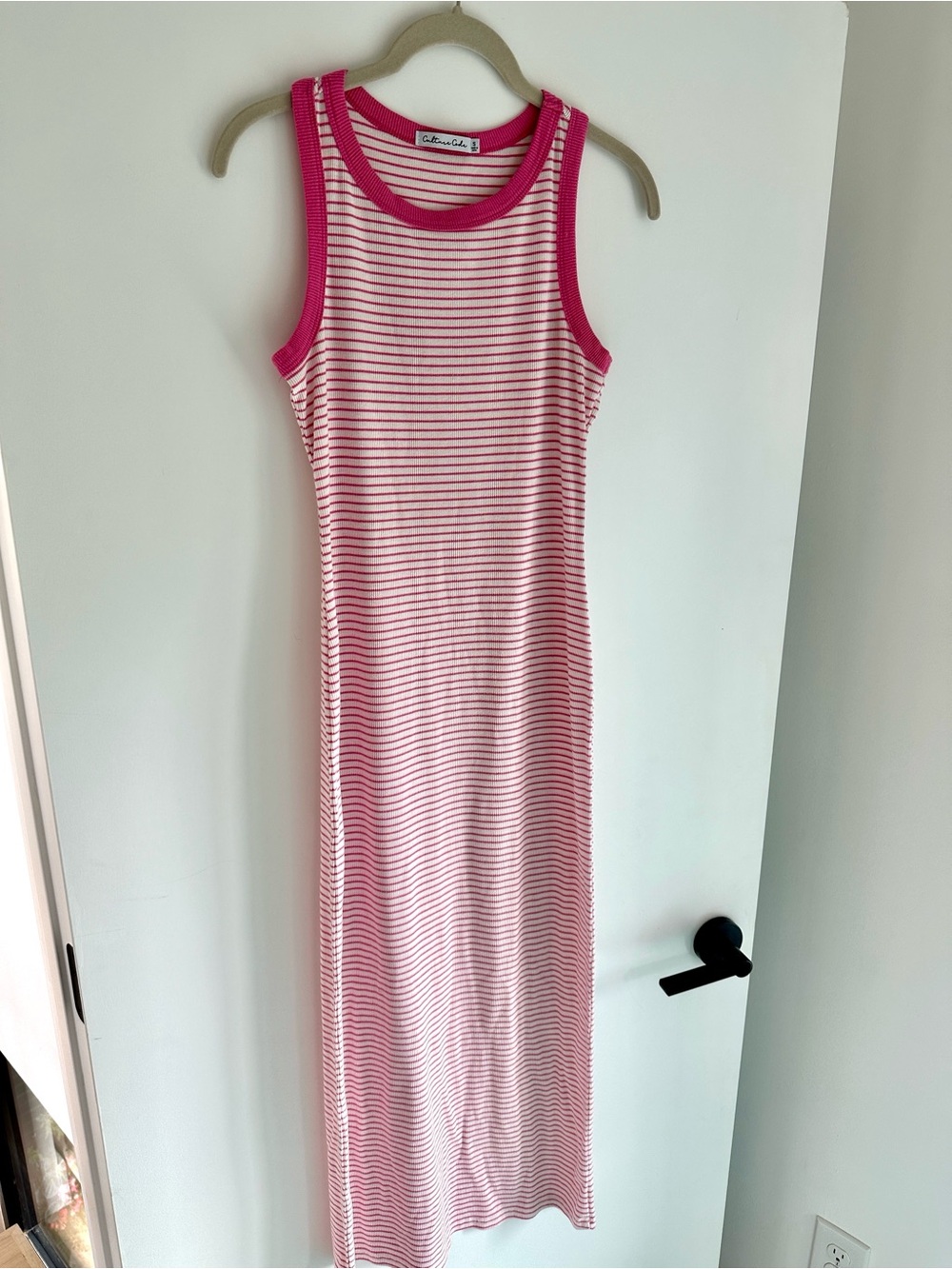 Pink & White Striped Tank Maxi Dress